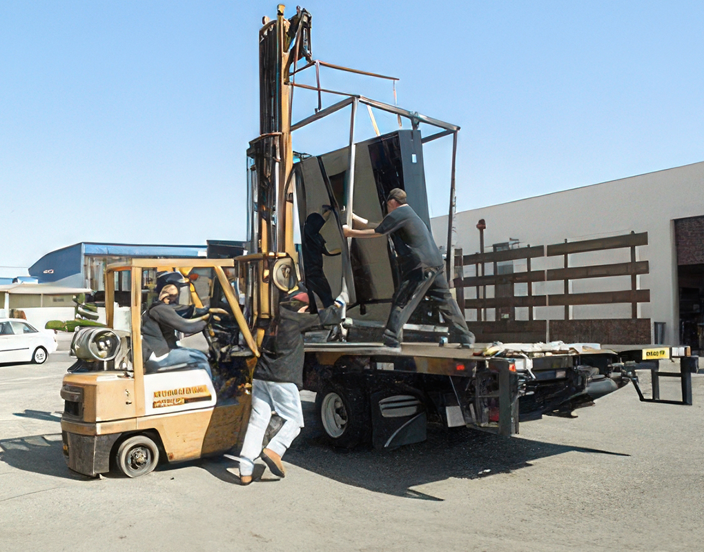 Loading the small center Wall section after powder coating.