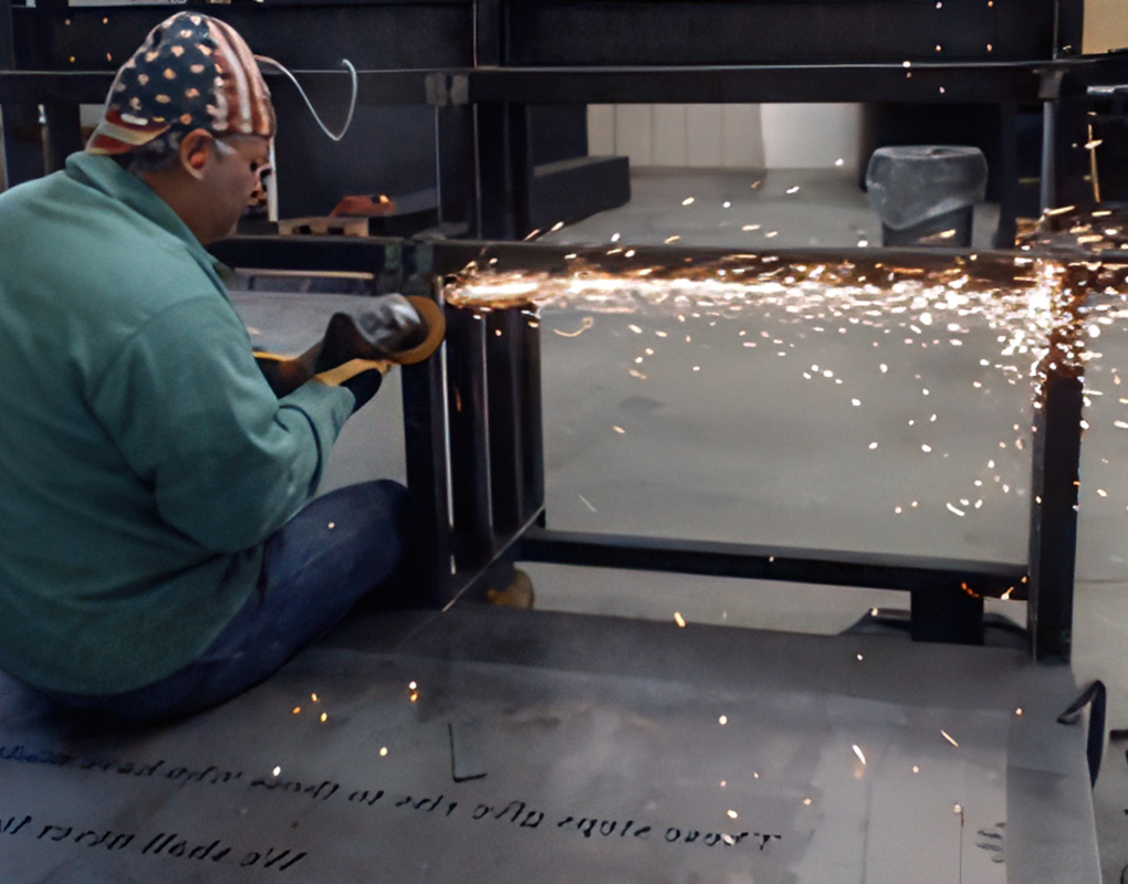 Tim grinding steel on one of the 5 base sections.
