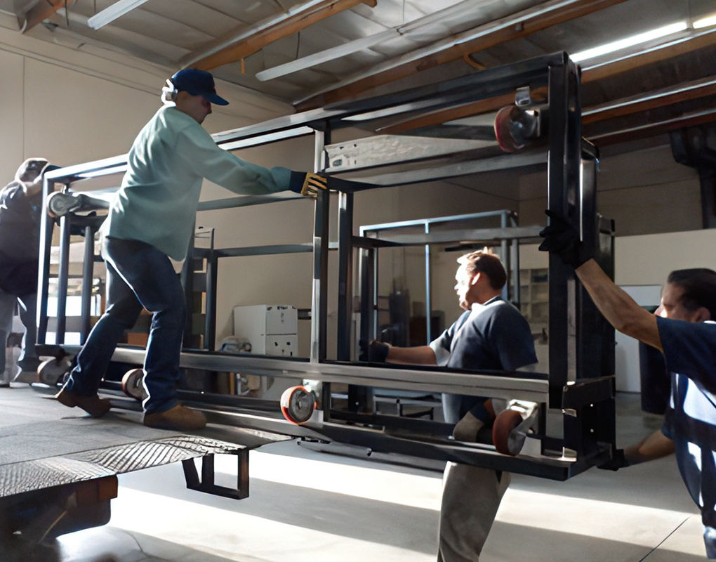 The CBC crew unloads the first large section of wall frame